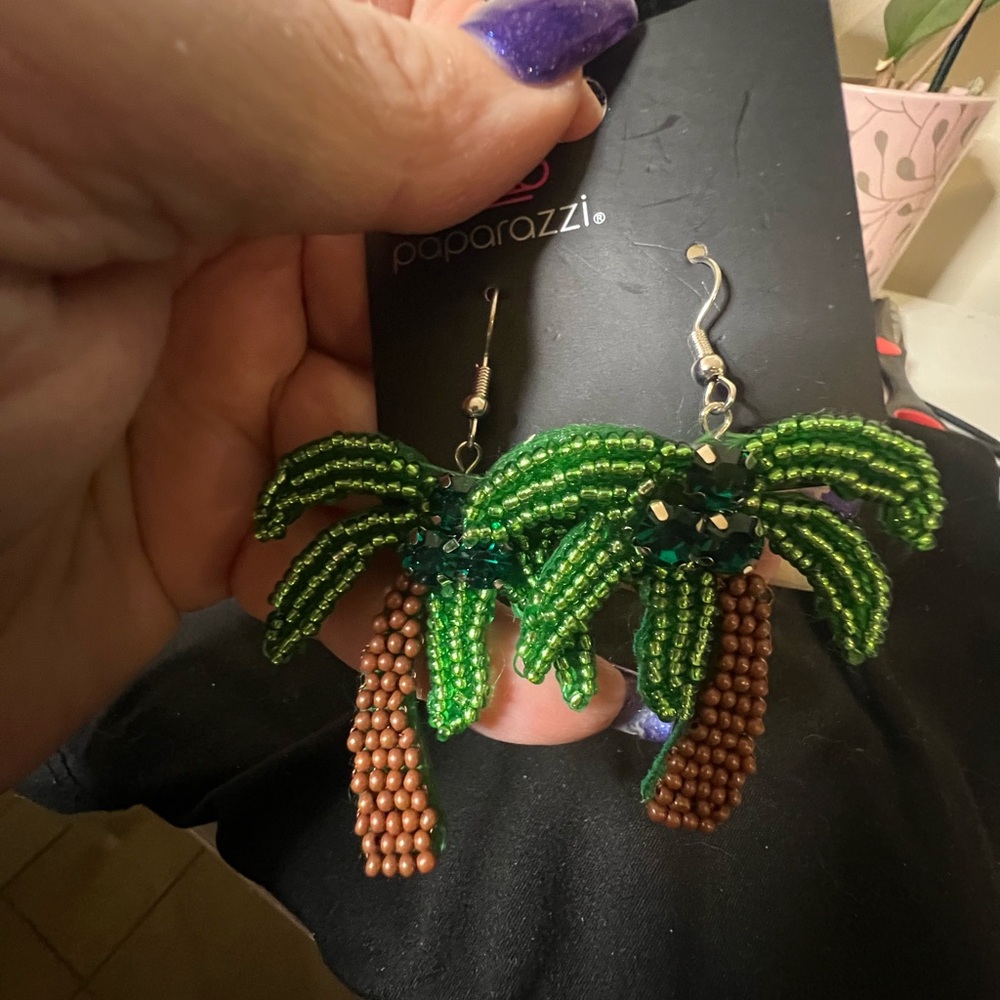 paparazzi Green and Brown Beaded Palm Tree Earrings